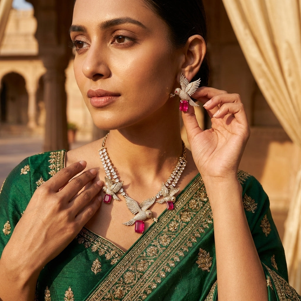 Parinda Ruby Necklace Set.